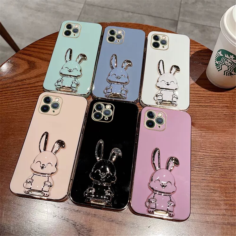 Phone Case For iPhone Luxury Plating Rabbit Holder