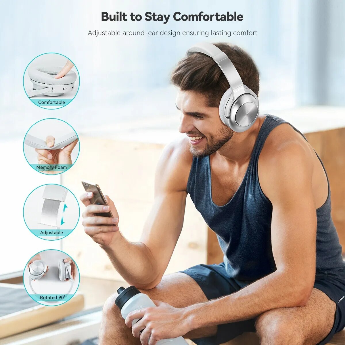 Wireless Bluetooth Headset with Active Noise Cancelling and Deep Bass