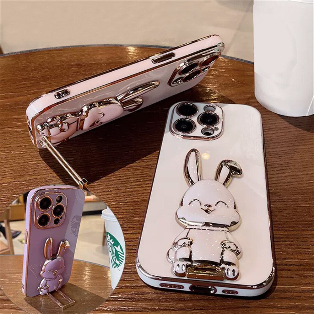 Phone Case For iPhone Luxury Plating Rabbit Holder