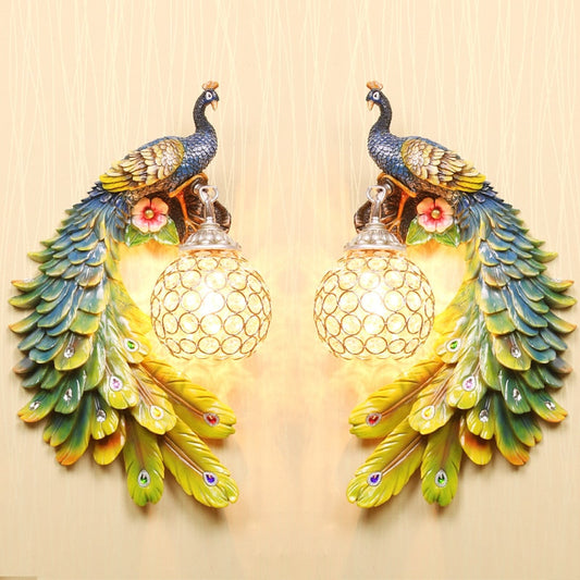 Modern Colorful Twins Peacock Wall Lamp