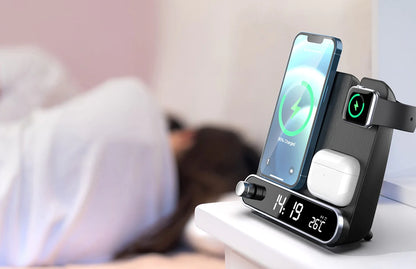 3 in 1 Wireless Charger With Alarm Clock And Thermometer for iPhone Apple Watch and AirPods