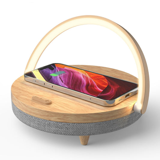 Multifunction Wooden Table Lamp Wireless Charger Bluetooth Speaker