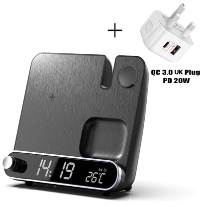3 in 1 Wireless Charger With Alarm Clock And Thermometer for iPhone Apple Watch and AirPods