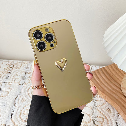 3D Silver Golden Heart Shockproof Mirror Case for iPhone