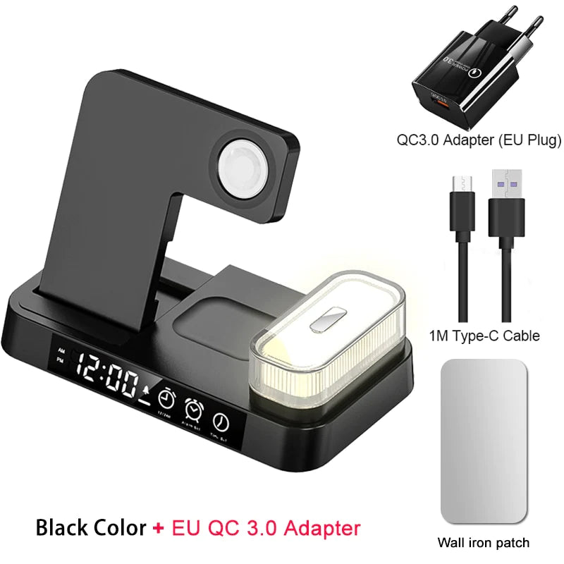 3 in 1 Wireless Charger For iPhone - Apple Watch & Airpods With Lamp and Alarm Clock