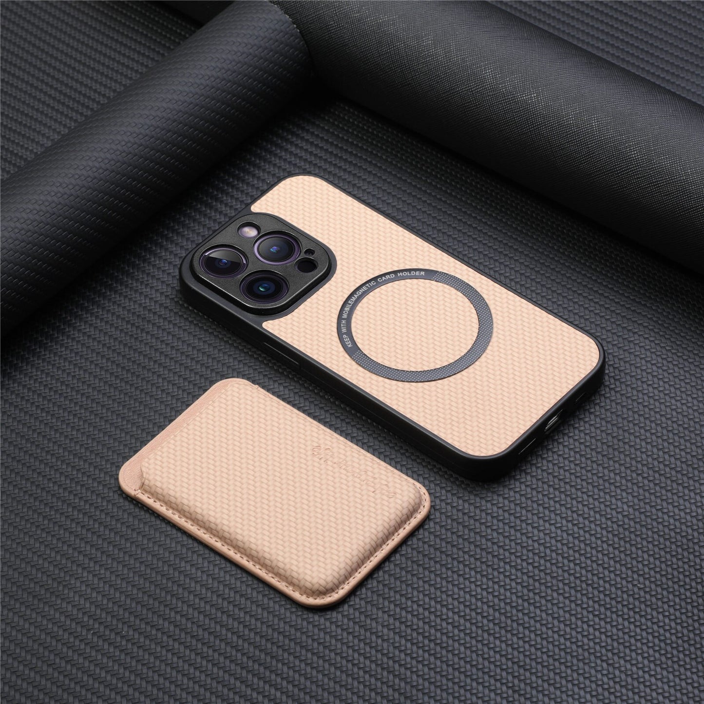 Carbon Fiber Texture Magnetic Card Holder PU Leather Case for iPhone