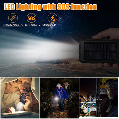 80000mAh Portable Solar Power Bank Charging Powerbank External Battery Charger Strong LED Light Double USB