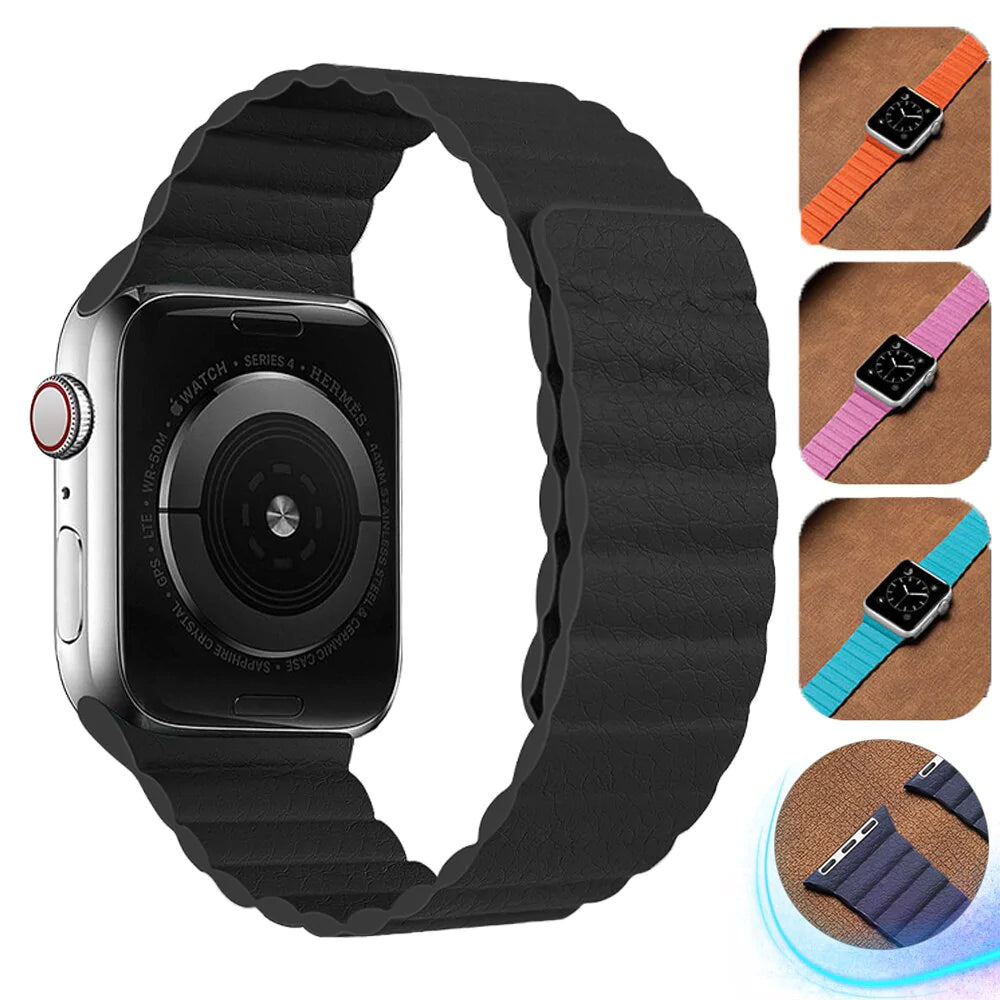 Leather Magnetic Loop Strap for Apple Watch Band on Sale