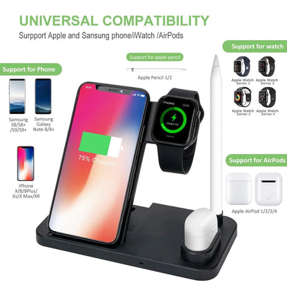 4 in 1 Wireless Charger for iPhone 11 Pro Max Xs Fast Charge Wireless Charger Stand
