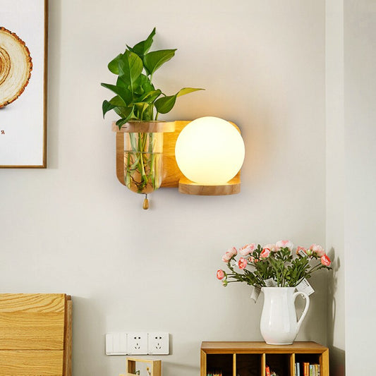 Modern Wooden Planter Wall Lamp