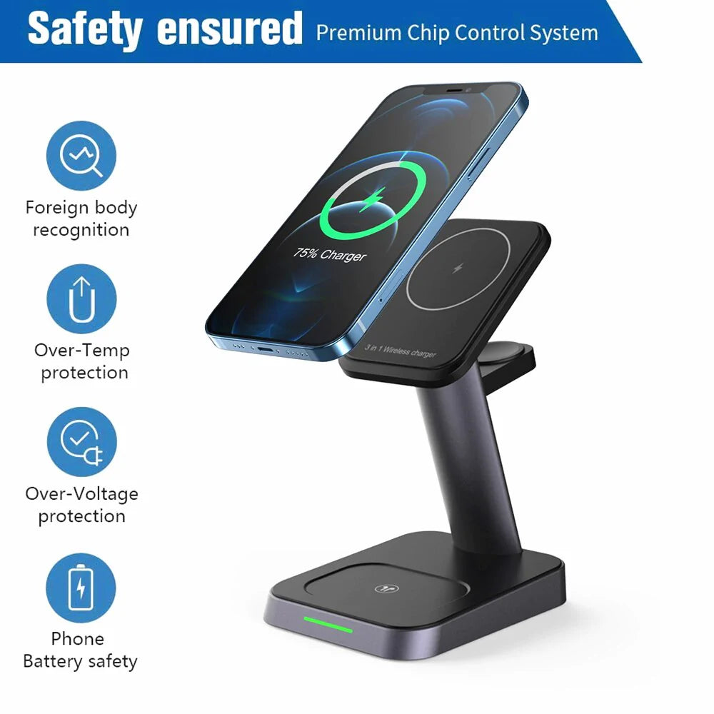 3-in-1 15W Fast Charge Wireless Charging Stand - myCharge