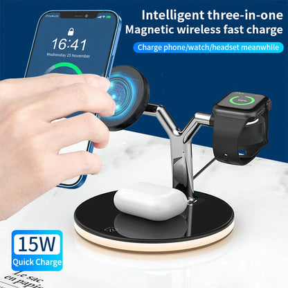 15W Fast Charging Dock Station 3 in 1 Magnetic Wireless Charger For iPhone For Apple Watch Airpods Qi Charger