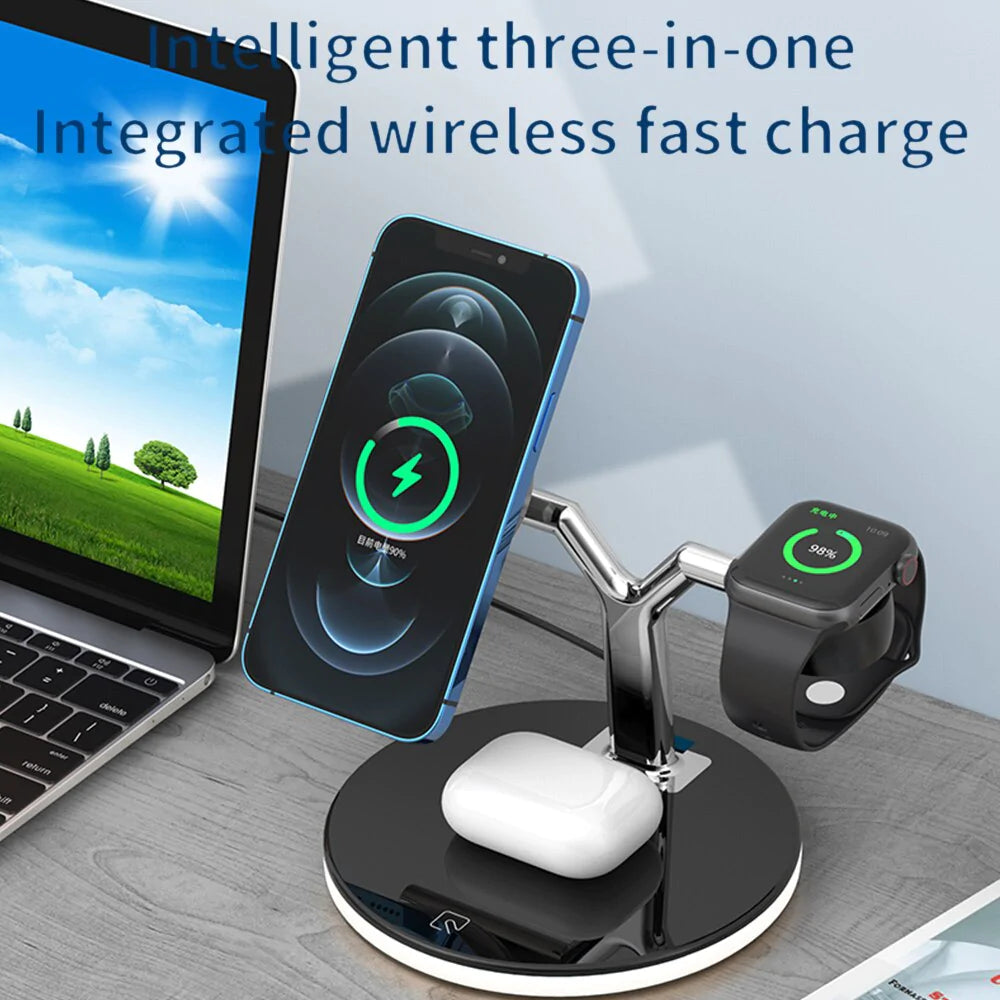 15W Fast Charging Dock Station 3 in 1 Magnetic Wireless Charger For iPhone For Apple Watch Airpods Qi Charger