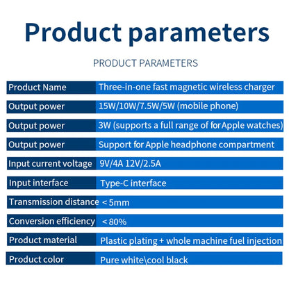 15W Fast Charging Dock Station 3 in 1 Magnetic Wireless Charger For iPhone For Apple Watch Airpods Qi Charger