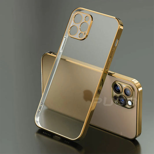 Luxury Plating Square Frame Matte Soft Silicone Case for iPhone 14 13 11 12 Pro Max Mini XR X XS 7 8 Plus SE 2020 Transparent Cover