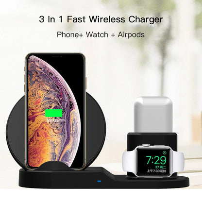 3 In 1 Qi Fast Wireless Charger Dock Station For iPhone XS XR XS Max & Apple Watch Series 1 2 3 & AirPods