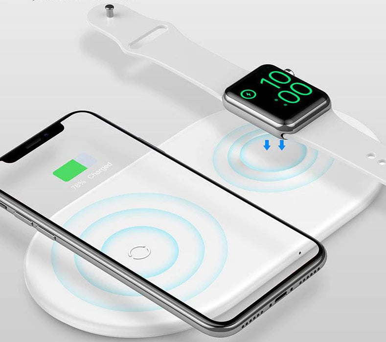 2 in 1 Qi Wireless Fast Charger Pad For Apple Watch 4/3/2/1 & iPhone 8 Xs Max Samsung S9